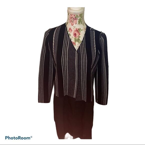 ALFANI Womens Black Striped Long Sleeve Open Top - Picture 3 of 12